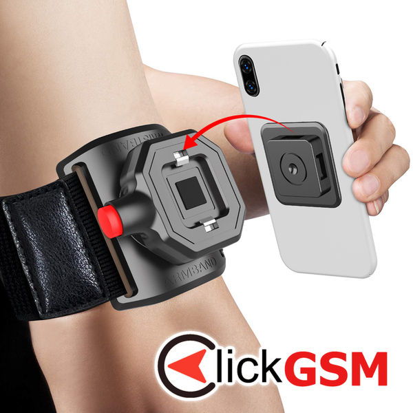 Techsuit - Sports Armband with Phone Locker (TSA1) - Velcro Mounting Strap, Quick Button Release, 3M Glue, max 6.8" - Black