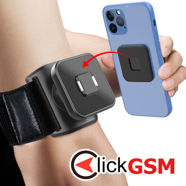Techsuit - Sports Armband with Phone Magnetic Suction Cup (TSA2) - Velcro Mounting Strap, 3M Glue Sticker, max 6.8" - Black