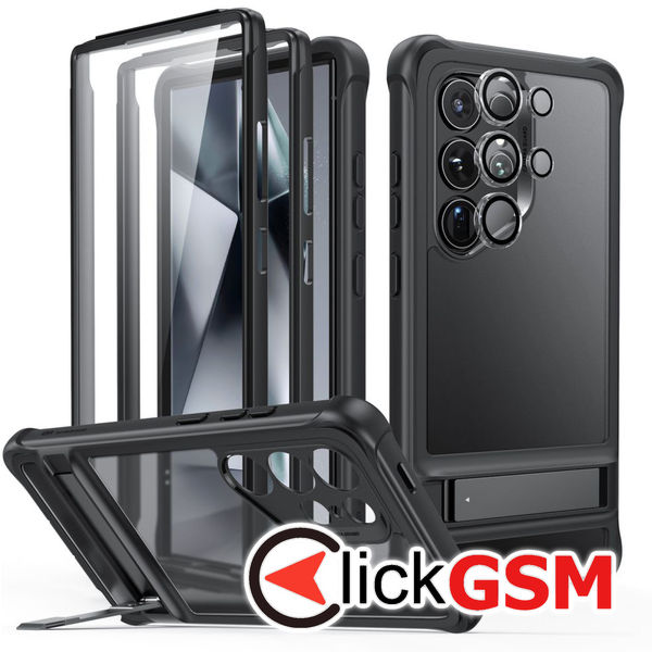 ESR - Armor Tough Kickstand HaloLock + Screen Protector - Samsung Galaxy S24 Ultra - Frosted Black
