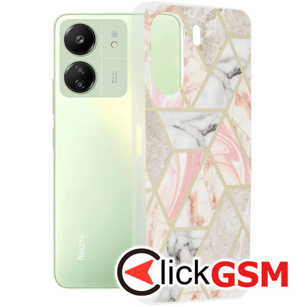 Techsuit - Marble Series - Xiaomi Redmi 13C 4G / Poco C65 - Pink Hex