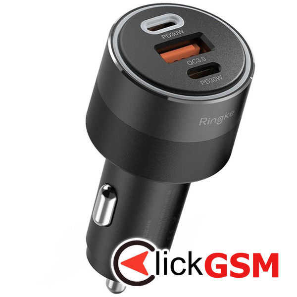 Ringke - Car Charger - USB, 2x Type-C, PD30W, QC3.0, with Ambiental Light - Black