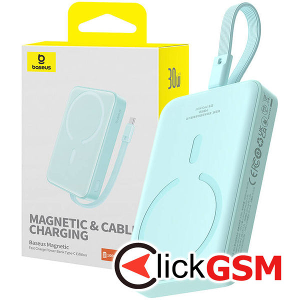 Baseus - Power Bank Magnetic Mini (P1002210B333-00) - MagSafe, 2x USB-C, Lightning, 30W, Fast Charge, 10000mAh - Blue
