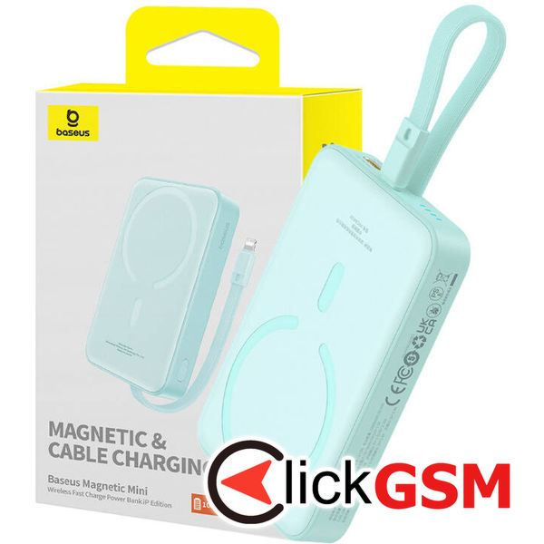 Baseus - Power Bank Magnetic Mini (P10022109333-00) - MagSafe, USB-C, 10000mAh, 20W - Mint