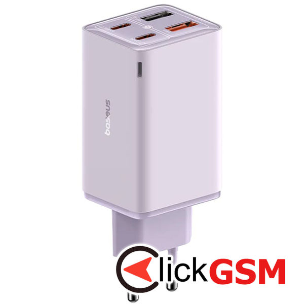 Baseus - Wall Charger GaN (P10162701533-00) - 2x USB, 2x Type-C, 65W, with Cable Type-C to Type-C - Purple