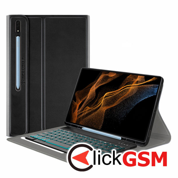 Techsuit - CozyTab Case (with Pencil Holder/RGB Wireless Magnetic Keyboard) - Samsung Galaxy Tab S8 Ultra?- Black