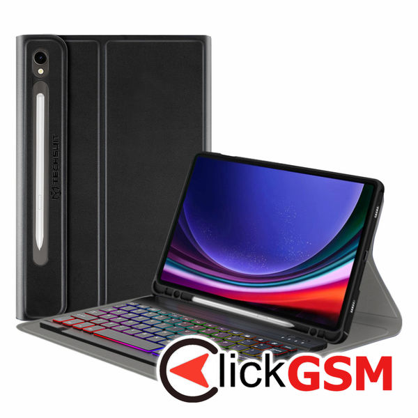 Techsuit - CozyTab Case (with Pencil Holder/RGB Wireless Magnetic Keyboard) - Samsung Galaxy Tab S9?- Black