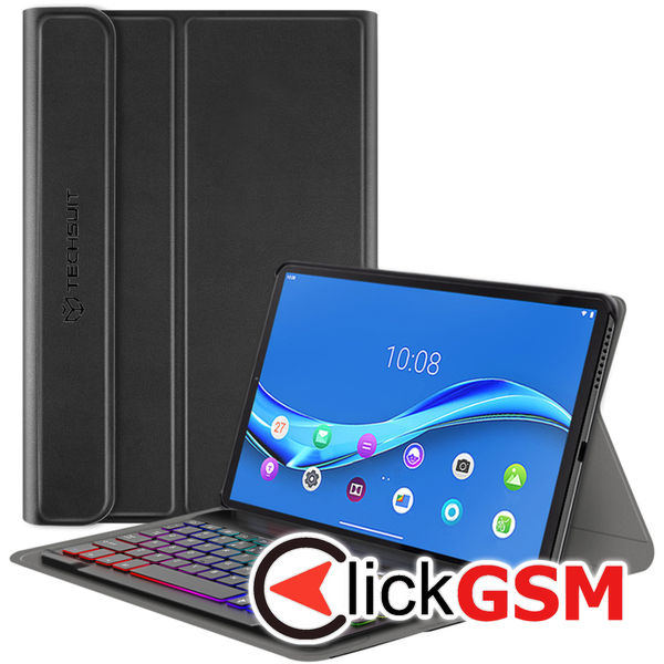 Techsuit - CozyTab Case (with RGB Wireless Magnetic Keyboard) - Lenovo Tab M10 Plus TB-X606F?- Black