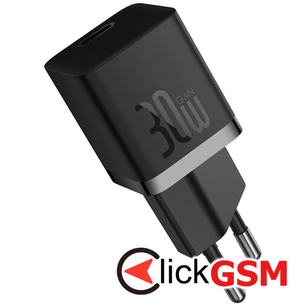 Baseus - Wall Charger (P10110902113-00) - GaN, Type-C, Fast Charging, 30W, with Cable Type-C, 100W, 1m - Cluster Black