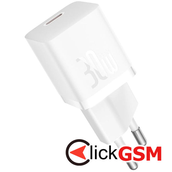 Baseus - Wall Charger (P10110902213-00) - GaN, Type-C, Fast Charging, 30W, with Cable Type-C, 100W, 1m - Moon White