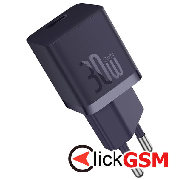 Baseus - Wall Charger (P10110902523-00) - GaN, Type-C, Fast Charging, 30W, with Cable Type-C, 100W, 1m - Midnight Purple