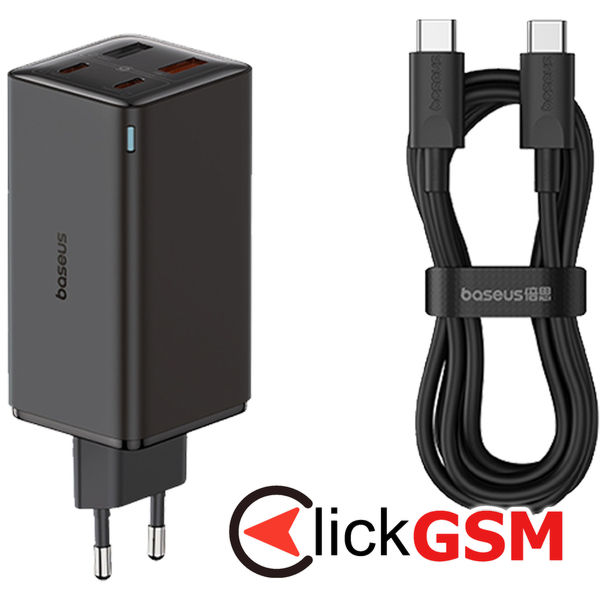 Baseus - Wall Charger GaN6 Pro (P10162705112-00) - 2x USB, 2x Type-C, 100W, with Cable Type-C, 100W, 20V, 5A, 1m - Black