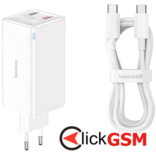 Baseus - Wall Charger GaN6 Pro (P10162705212-00) - 2x USB, 2x Type-C, 100W, with Cable Type-C, 100W, 20V, 5A, 1m - White
