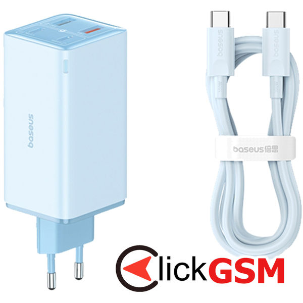 Baseus - Wall Charger GaN6 Pro (P10162705312-00) - 2x USB, 2x Type-C, 100W, with Cable Type-C, 100W, 20V, 5A, 1m - Blue