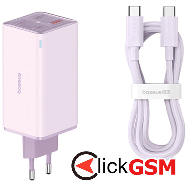Baseus - Wall Charger GaN6 Pro (P10162705532-00) - 2x USB, 2x Type-C, 100W, with Cable Type-C, 100W, 20V, 5A, 1m - Purple