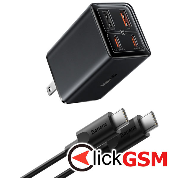 Baseus - [US Plug] Wall Charger GaN6 Pro (P10162702113-00) - 2x USB, 2x Type-C, 65W, Cable Type-C, 100W, 20V, 5A, 1m - Black