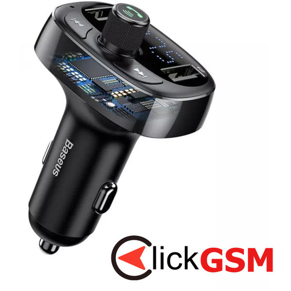 Baseus - FM Modulator and Car Charger (CCMT000301) - 2x USB, TF Card, MP3, Bluetooth 4.2, Digital Display, 17W - Black