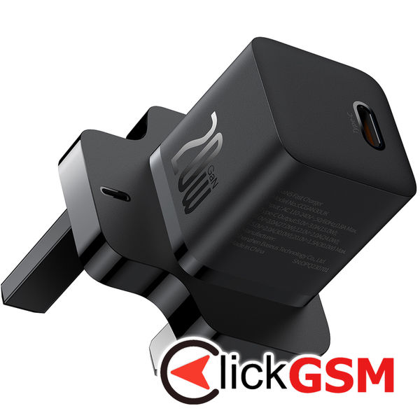Baseus - Wall Charger (P10110907113-00) - UK Plug, Type-C, GaN5, Quick Charge 20W - Black