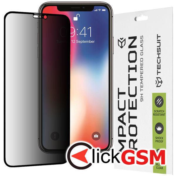 Techsuit - 111D Privacy Full?Glue - iPhone X / XS / 11 Pro - Black