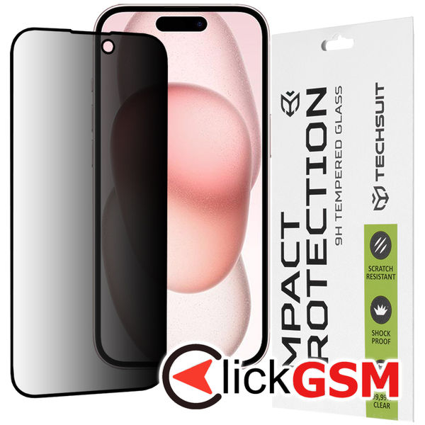 Techsuit - 111D Privacy Full?Glue - iPhone 15 - Black