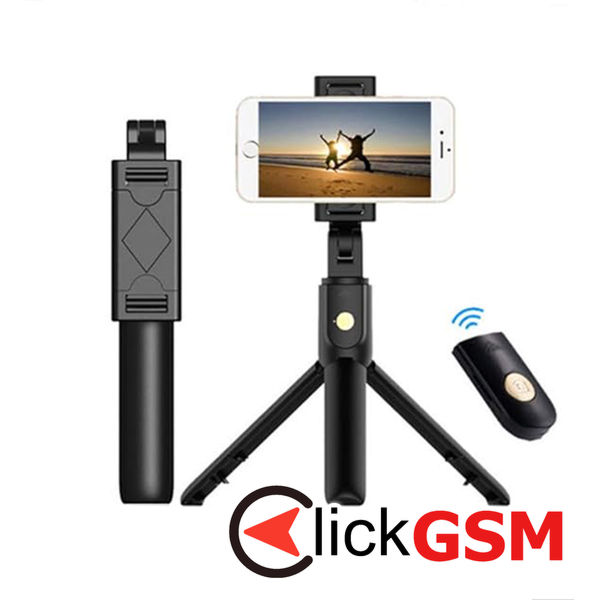 Techsuit - Selfie Stick (K07) - Compact Tripod Mount with Bluetooth Remote Control, Foldable, 70cm - Black