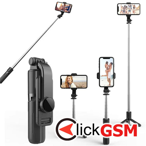 Techsuit - Mini Selfie Stick (L11) - Stable Tripod with Bluetooth Self Timer, 360 Rotation, 73cm - Black