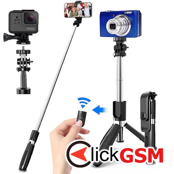Techsuit - Selfie Stick (L02) - Stable Tripod with Bluetooth Remote Control, GoPro Compatible, 360 Rotation, 100cm - Black