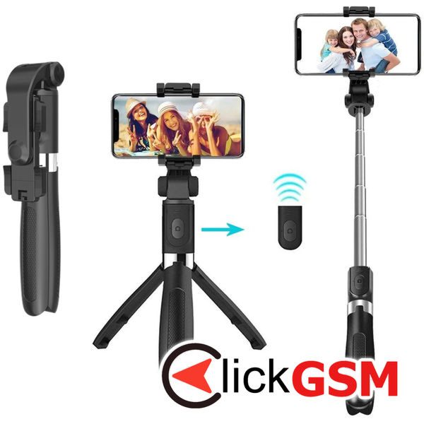 Techsuit - Selfie Stick (L01) - Tripod Stable Mount with Extendable Arm, Bluetooth Remote Control, 70cm - Black
