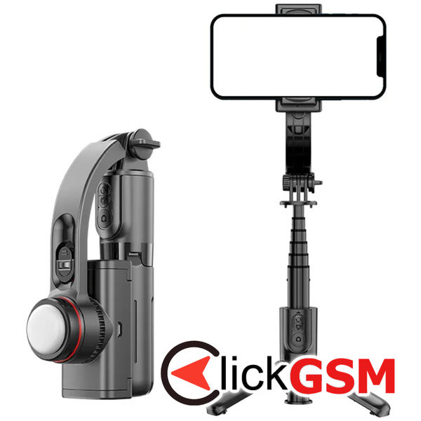 Techsuit - Selfie Stick (L18sMini) - Stable Gimbal/Tripod with Bluetooth Remote Control, Fill Light, 360 Rotation, 70cm - Black