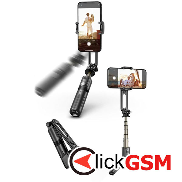Techsuit - Mini Selfie Stick (L18Mini) - Stable Gimbal/Tripod with Bluetooth Remote Control, 360 Rotation, 70cm - Black