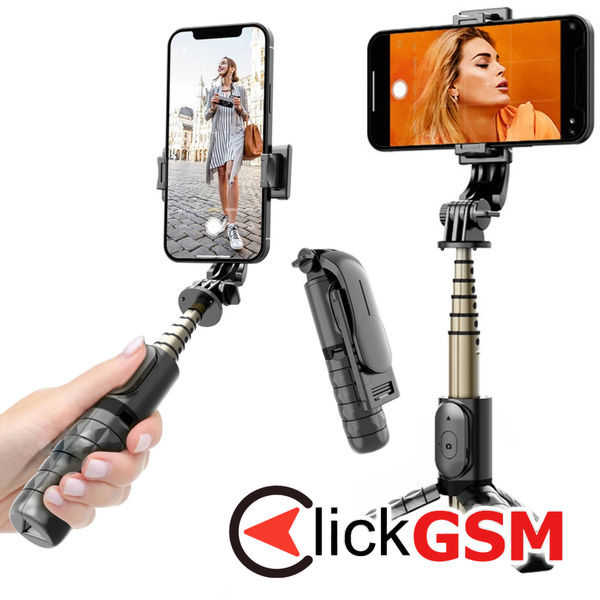 Techsuit - Mini Selfie Stick (Q10) - Stable Gimbal/Tripod with Bluetooth Remote Control, Fill Light, 360 Rotation, 68cm - Black