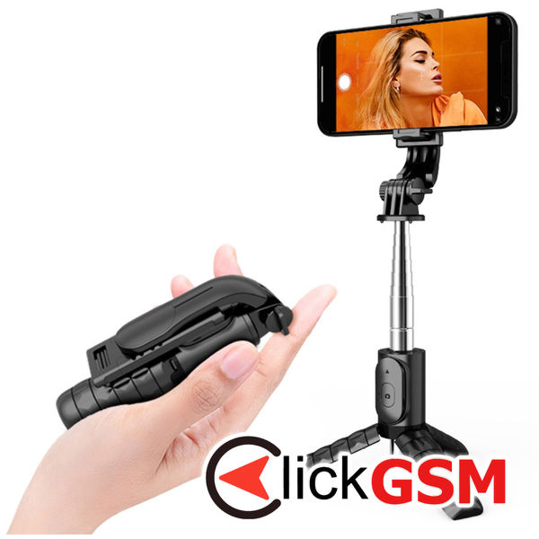 Techsuit - Mini Selfie Stick (Q11) - Stable Tripod with Bluetooth Remote Control, 360 Rotation, Stainless Steel, 74cm - Black