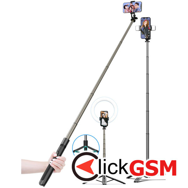 Techsuit - Selfie Stick (Q06) - Stable Tripod with Bluetooth Remote Control, Aluminium Alloy, 360 Rotation, 156cm - Black