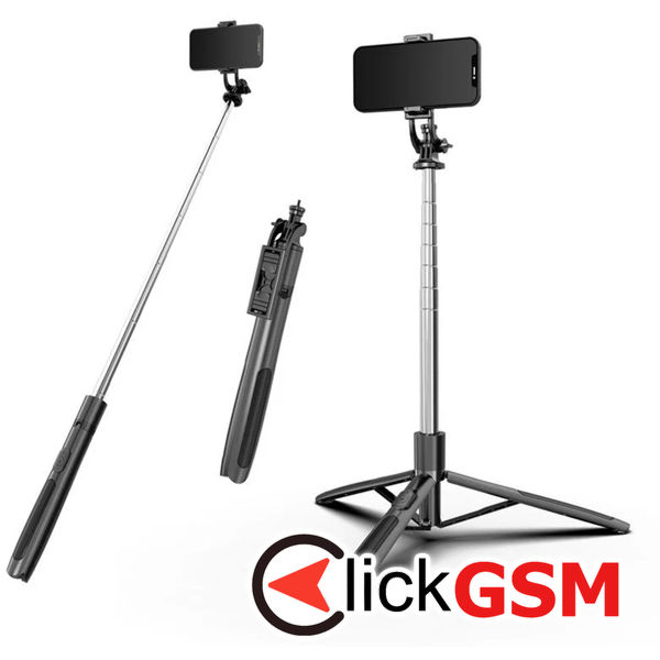 Techsuit - Selfie Stick (Q05) - Stable Tripod with Bluetooth Remote Control, 360 Rotation, Stainless Steel, 158cm - Black