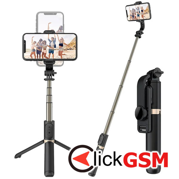 Techsuit - Selfie Stick (Q03) - Stable Tripod with Bluetooth Remote Control, Aluminium Alloy, 360 Rotation, 74cm - Black