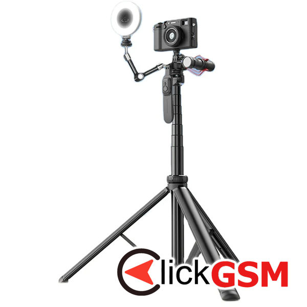Techsuit - Selfie Stick (C05) - Large Ajustable Tripod with Bluetooth Remote Control, 360, Aluminium Alloy, 205cm - Black