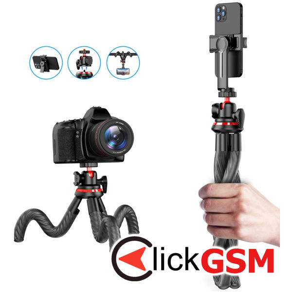 Techsuit - Selfie Stick (C02) - for Phones and Action Cameras, with Flexible Tripod, 43cm - Black