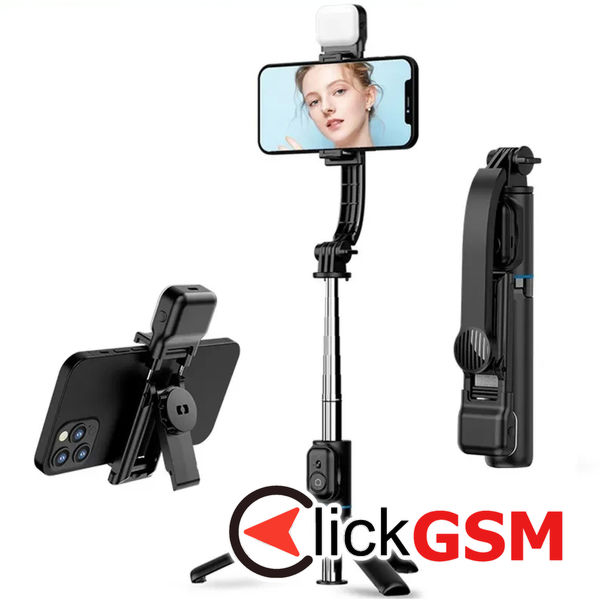 Techsuit - Selfie Stick (C01s) - with Foldable Stable Tripod, Bluetooth Remote Control, Fill Light, 107cm - Black