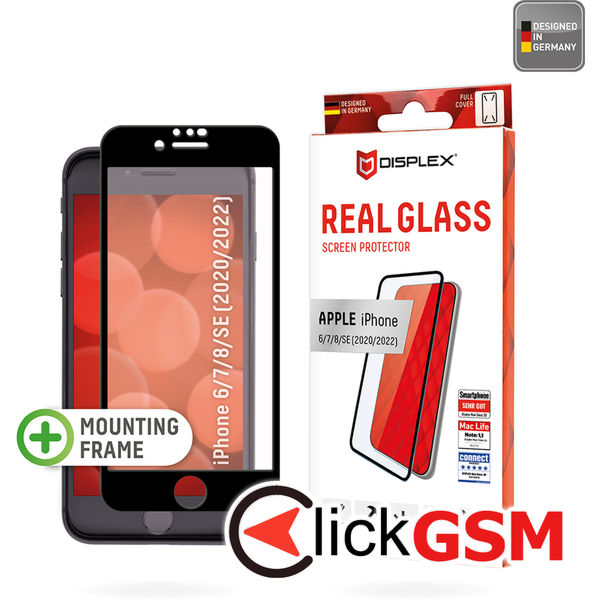 Displex - Premium Real Glass Full Cover - iPhone 6 / 6S / 7 / 8 / SE 2, SE 2020 / SE 3, SE 2022 - Black