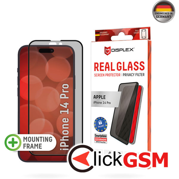 Displex - Premium Real Glass Privacy Full Cover - iPhone 14 Pro - Black