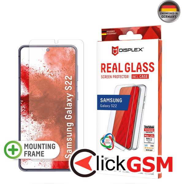 Displex - Premium [Pack] Real Glass + Case - Samsung Galaxy S22 5G - Clear