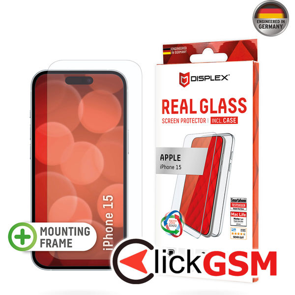 Displex - Premium [Pack] Real Glass + Case - iPhone 15 - Clear
