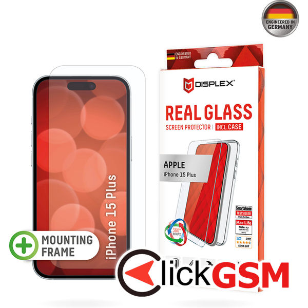Displex - Premium [Pack] Real Glass + Case - iPhone 15 Plus - Clear