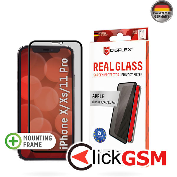 Displex - Premium Real Glass Privacy Full Cover - iPhone X / XS / 11 Pro - Black