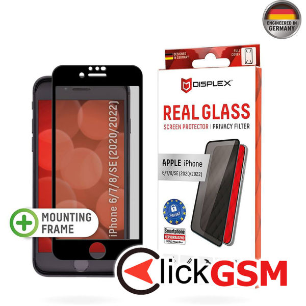 Displex - Premium Real Glass Privacy Full Cover - iPhone 6 / 6S / 7 / 8 / SE 2, SE 2020 / SE 3, SE 2022 - Black