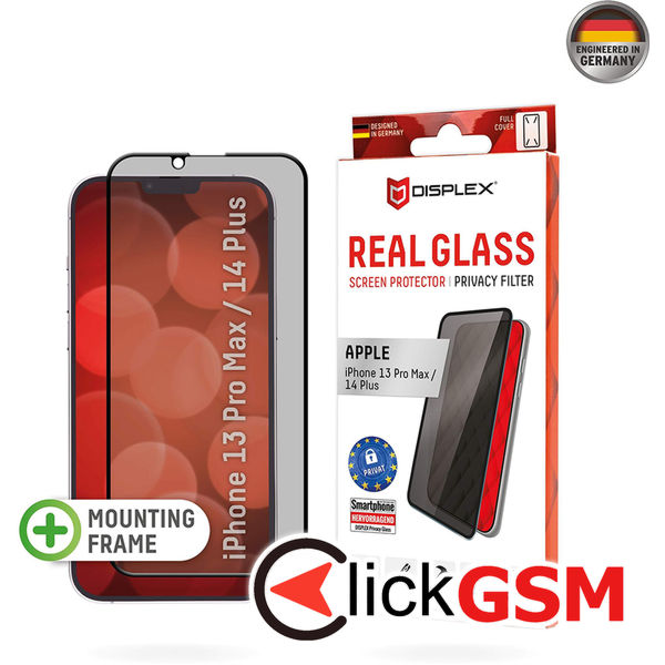 Displex - Premium Real Glass Privacy Full Cover - iPhone 13 Pro Max / 14 Plus - Black