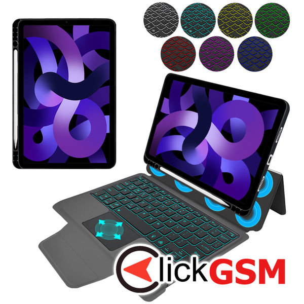 Techsuit - KeyTab Pro (with RGB Wireless Keyboard/Stylus Pen Holder) - iPad Air 4 (2020)/Air 5 (2022)/Air 11?(2024)?- Black