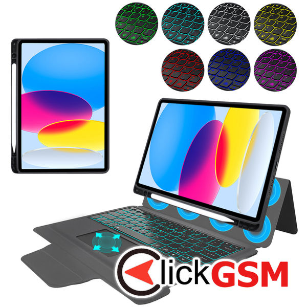 Techsuit - KeyTab Pro (with RGB Wireless Keyboard/Stylus Pen Holder) - iPad 10 (2022) 10.9?- Black