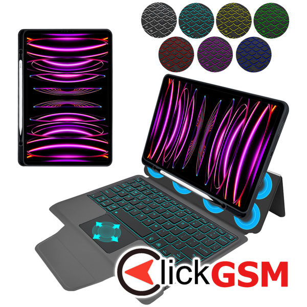 Techsuit - KeyTab Pro (with RGB Wireless Keyboard/Stylus Pen Holder) - iPad Pro 11 (2018 / 2020 / 2021 / 2022)?- Black