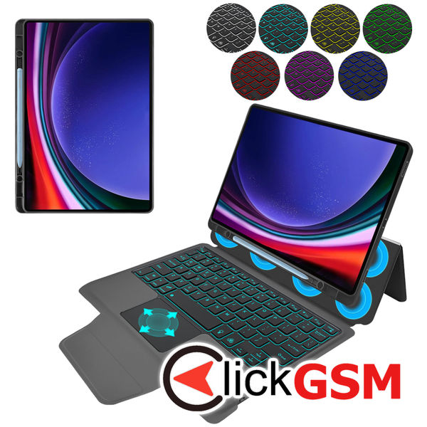 Techsuit - KeyTab Pro (with RGB Wireless Keyboard/Stylus Pen Holder) - Samsung Galaxy Tab S9 Plus?- Black