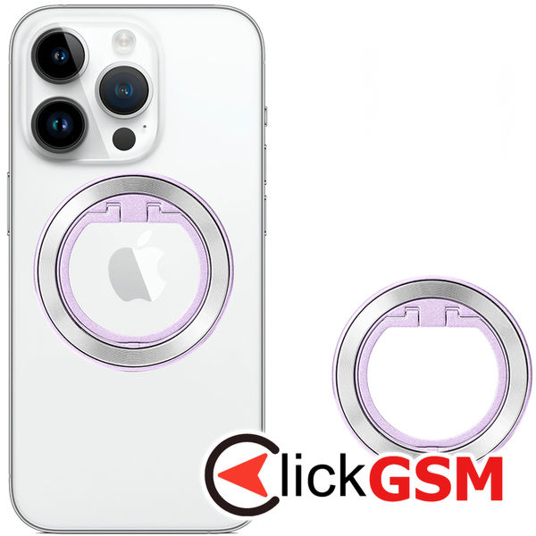 Techsuit - MagSafe Phone Ring (MPR2) - Round Shape, Aluminium Alloy - Silver / Light Purple